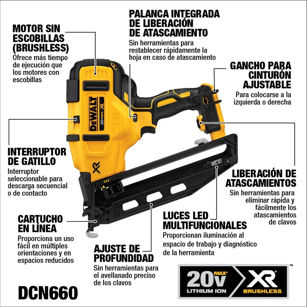 Clavadora Angular Dewalt 1 1/4 a 2 1/2 DCN660B